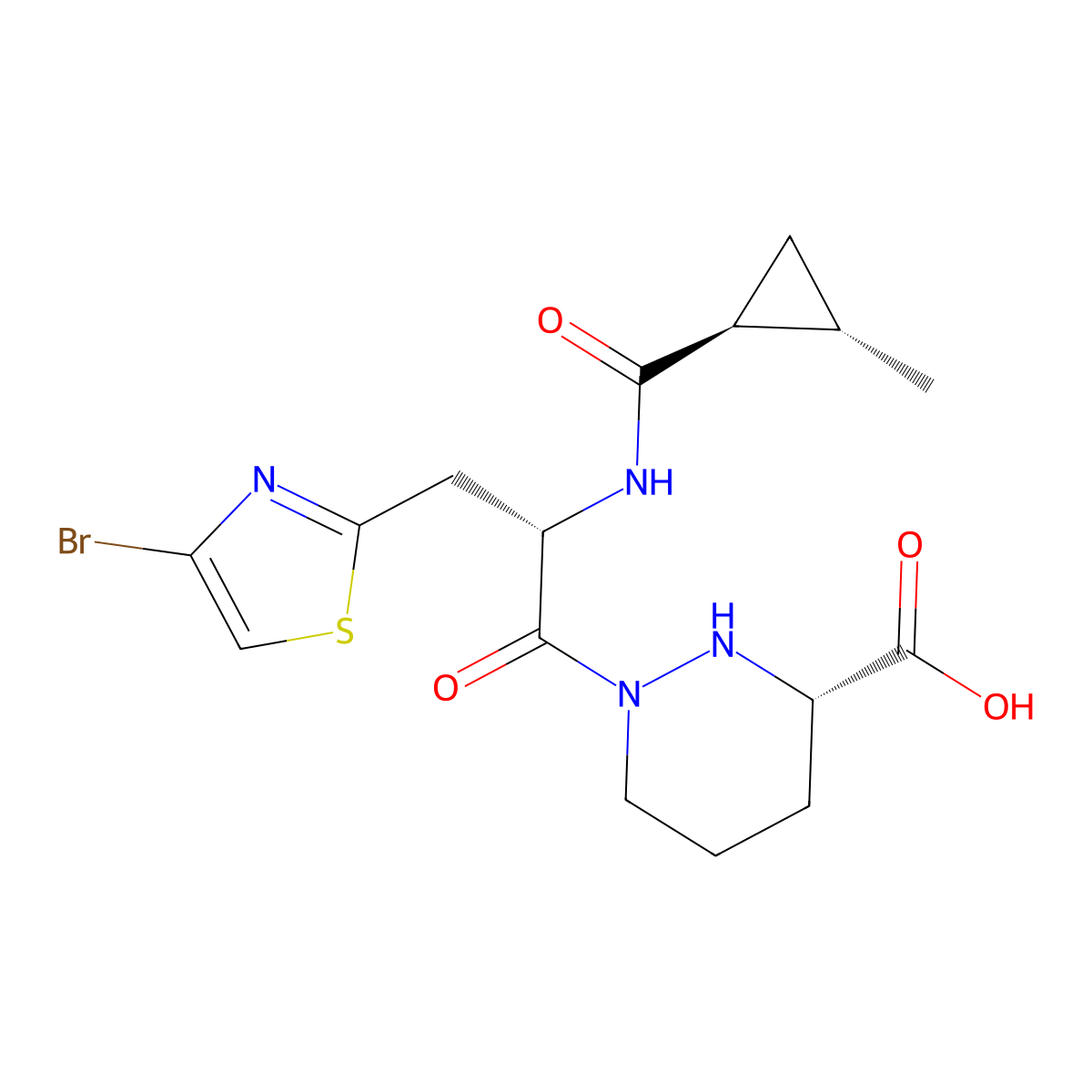 (S)-1-((S)-3-(4-Bromothiazol-2-YL)-2-((1S,2S)-2-methylcyclopropane-1-carboxamido)propanoyl)hexahydropyridazine-3-carboxylic acid molecular structure, CAS 3060084-22-9