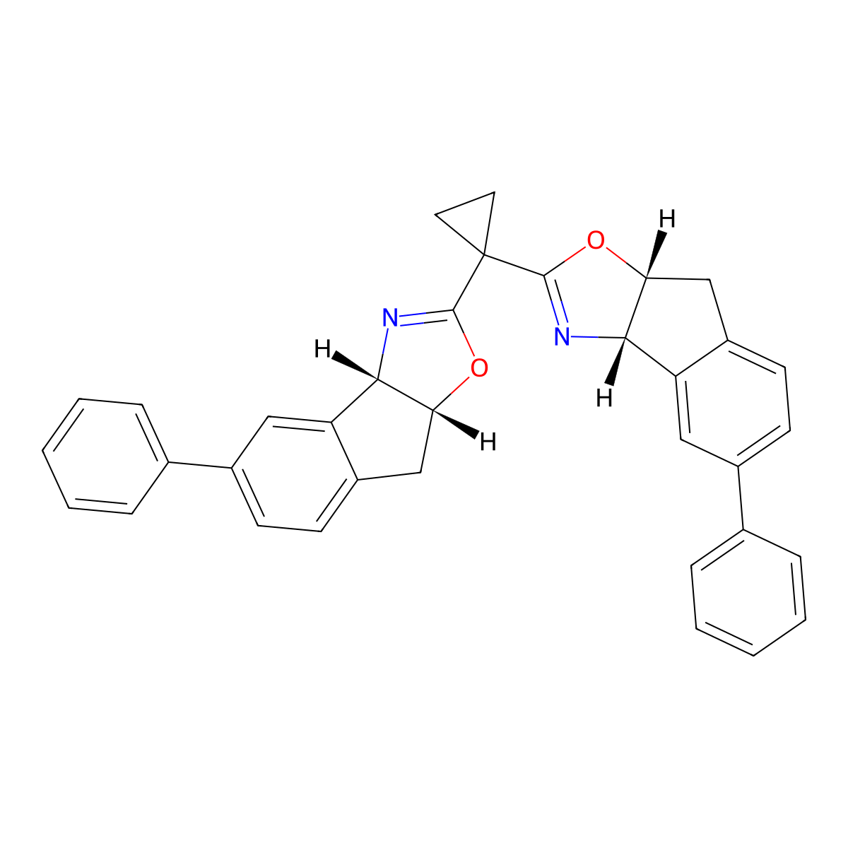 (3AS,3A'S,8AR,8A'R)-2,2'-(Cyclopropane-1,1-diyl)bis(5-phenyl-3A,8A-dihydro-8H-indeno[1,2-D]oxazole) molecular structure, CAS 3060138-71-5