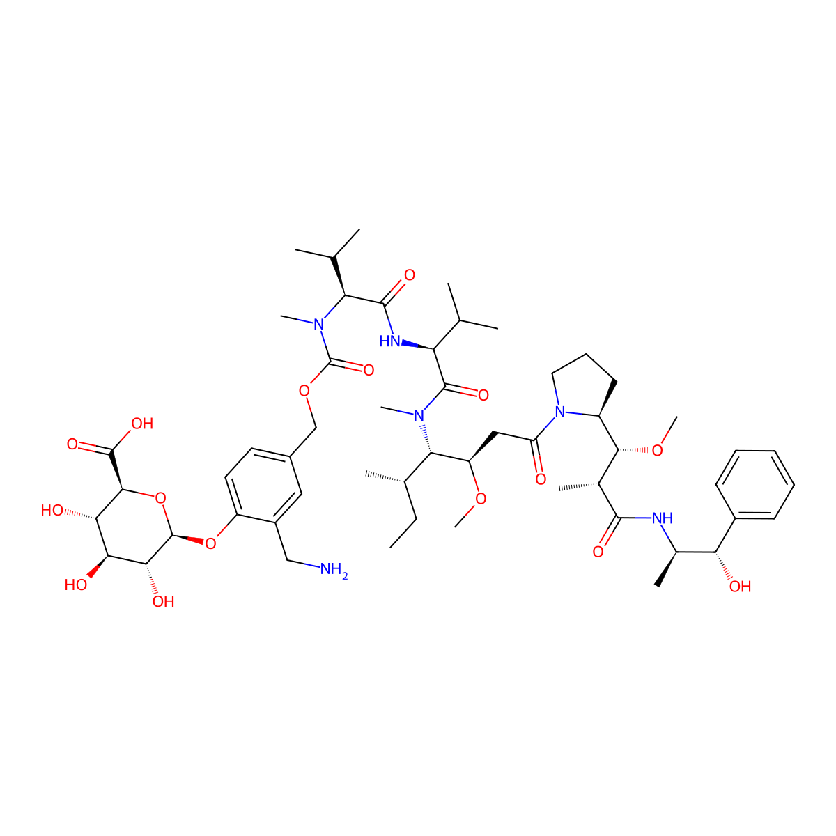 (2S,3S,4S,5R,6S)-6-[2-(Aminomethyl)-4-[(5S,8S,11S,12R)-11-[(S)-sec-Butyl]-12-[2-[(S)-2-[(1R,2R)-3-[[(1S,2R)-1-hydroxy-1-phenyl-2-propyl]amino]-1-methoxy-2-methyl-3-oxopropyl]-1-pyrrolidinyl]-2-oxoethyl]-5,8-diisopropyl-4,10-dimethyl-3,6,9-trioxo-2,13-dioxa-4,7,10-triazatetradecyl]phenoxy]-3,4,5-trihydroxytetrahydro-2H-pyran-2-carboxylic Acid molecular structure, CAS 3060285-10-8