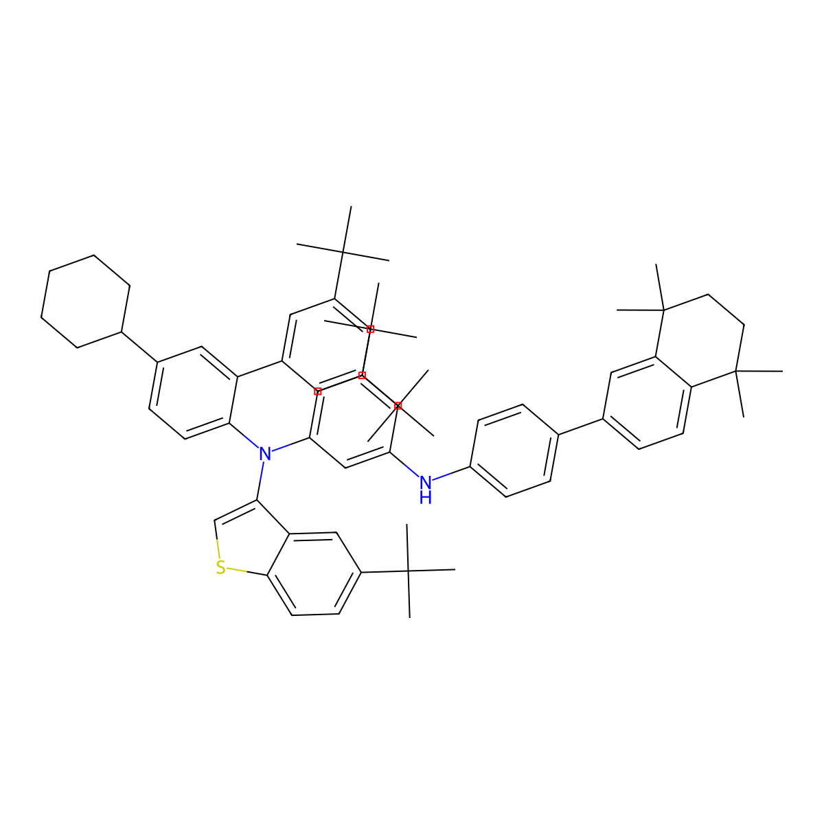 5-(Tert-butyl)-N1-(5-(tert-butyl)benzo[b]thiophen-3-yl)-N1-(3',5'-di-tert-butyl-5-cyclohexyl-[1,1'-biphenyl]-2-yl)-N3-(4-(5,5,8,8-tetramethyl-5,6,7,8-tetrahydronaphthalen-2-yl)phenyl)benzene-1,3-diamine molecular structure, CAS 3060506-45-5
