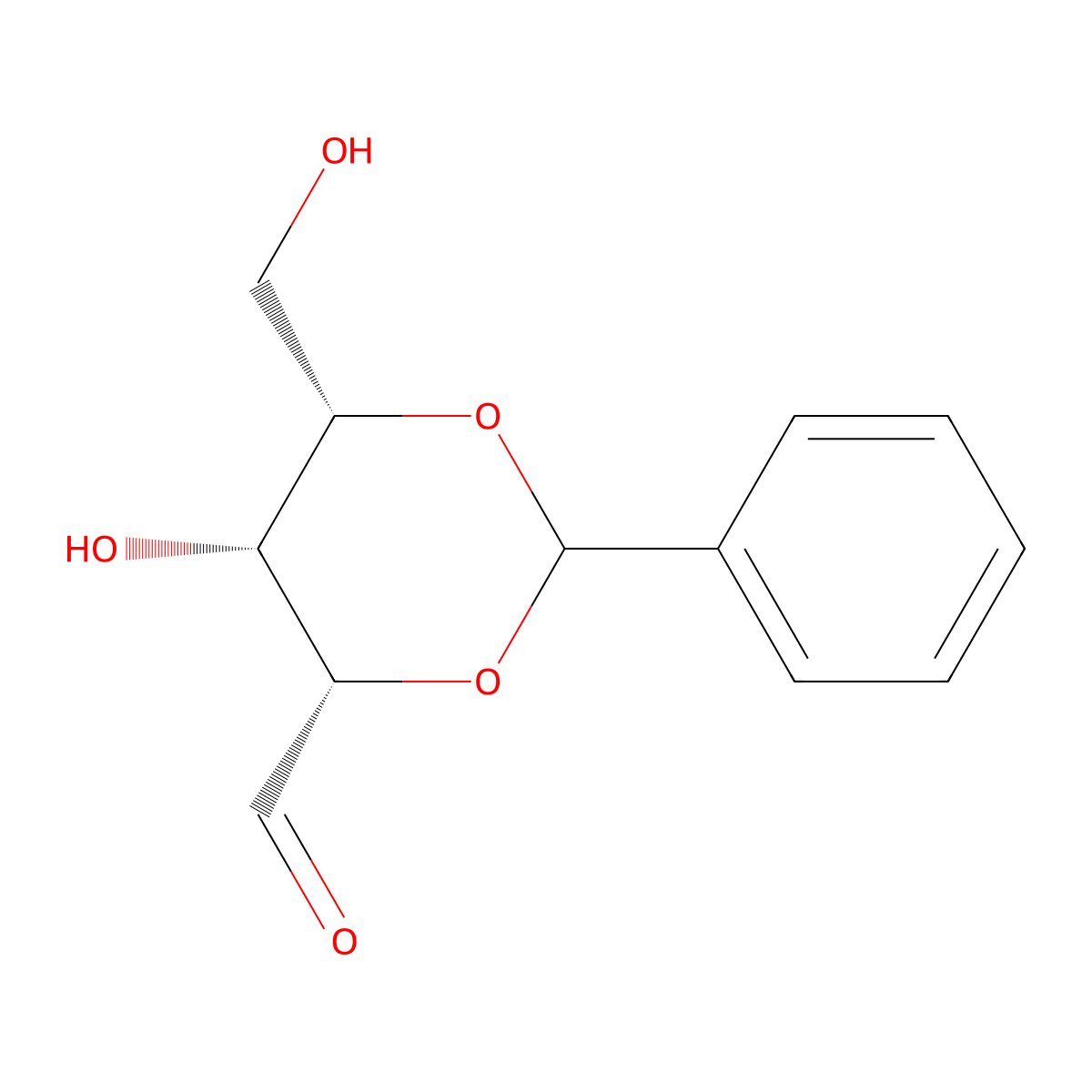 (4S,5R,6S)-5-hydroxy-6-(hydroxymethyl)-2-phenyl-1,3-dioxane-4-carbaldehyde molecular structure, CAS 30608-02-7