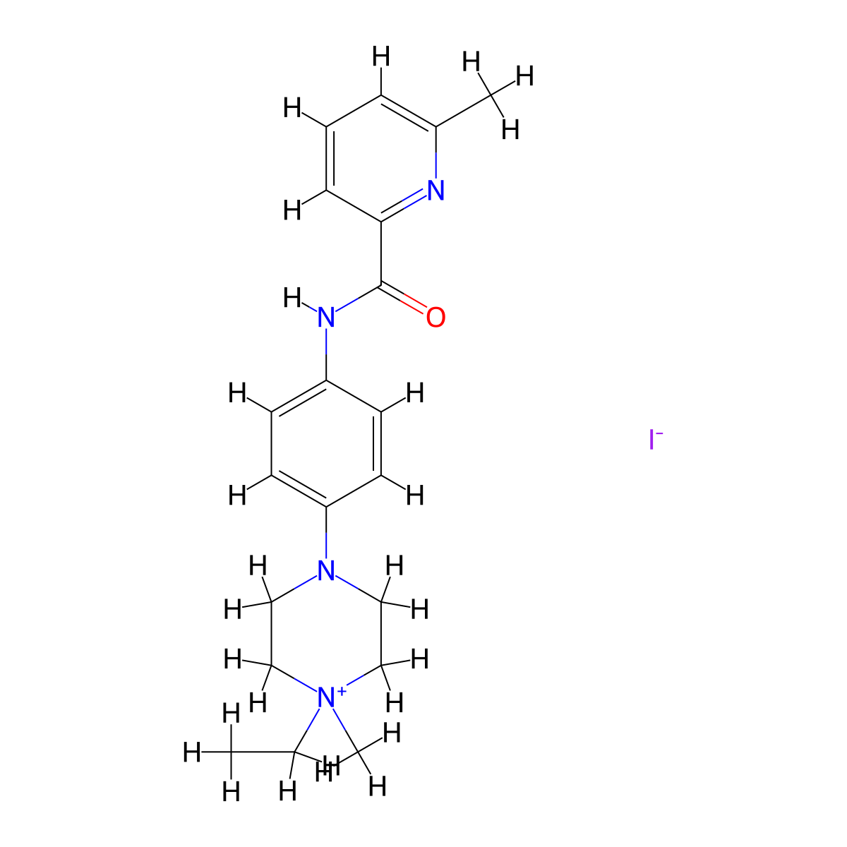 N-[4-(4-ethyl-4-methylpiperazin-4-ium-1-yl)phenyl]-6-methylpyridine-2-carboxamide iodide molecular structure, CAS 3061118-59-7