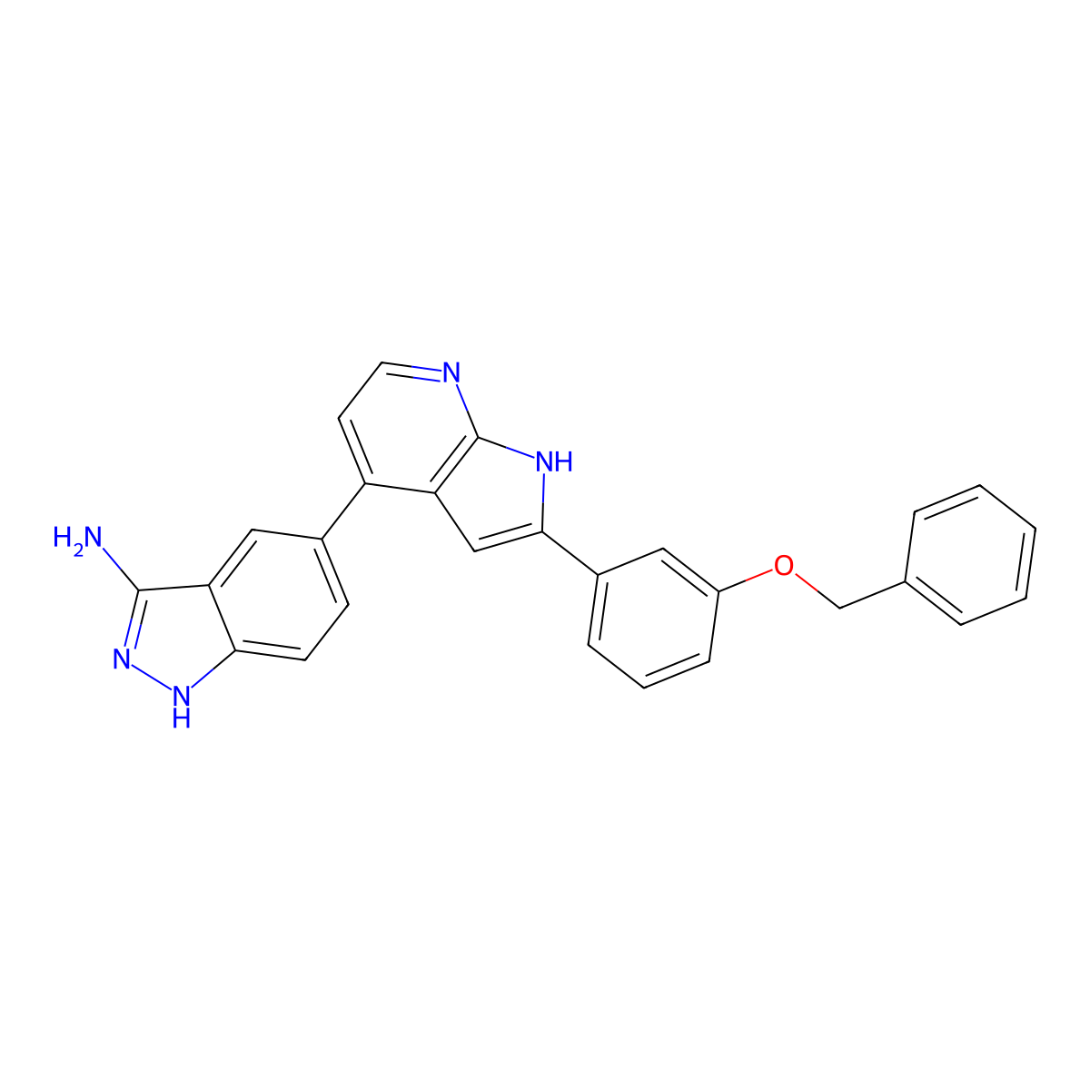 5-[2-(3-phenylmethoxyphenyl)-1H-pyrrolo[2,3-b]pyridin-4-yl]-1H-indazol-3-amine molecular structure, CAS 3061890-98-7