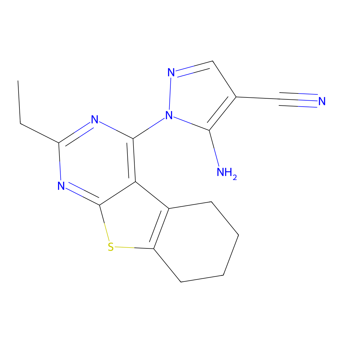 5-Amino-1-(2-ethyl-5,6,7,8-tetrahydro-[1]benzothiolo[2,3-d]pyrimidin-4-yl)pyrazole-4-carbonitrile molecular structure, CAS 306278-33-1