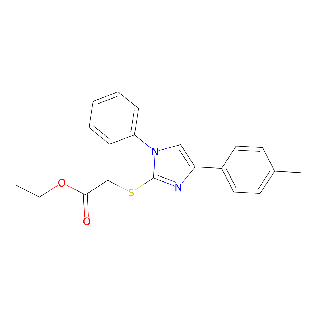 Ethyl 2-[4-(4-methylphenyl)-1-phenylimidazol-2-yl]sulfanylacetate molecular structure, CAS 306278-80-8