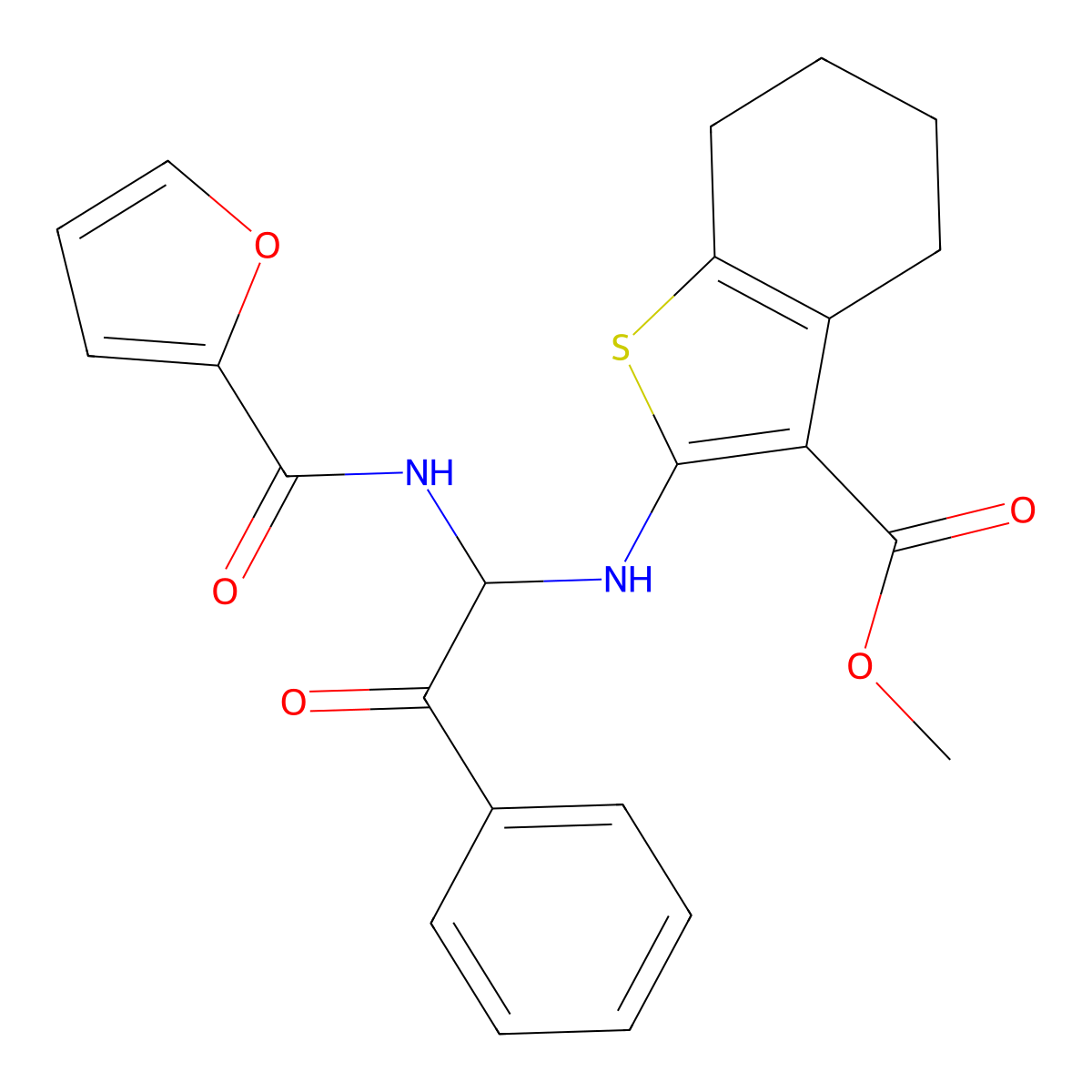 Methyl 2-{[1-(2-furoylamino)-2-oxo-2-phenylethyl]amino}-4,5,6,7-tetrahydro-1-benzothiophene-3-carboxylate molecular structure, CAS 306279-02-7