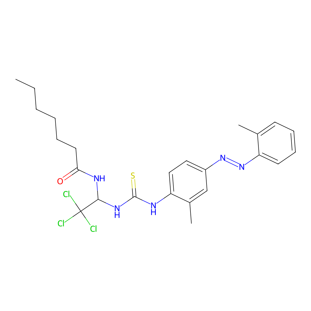 (E)-N-(2,2,2-trichloro-1-(3-(2-methyl-4-(o-tolyldiazenyl)phenyl)thioureido)ethyl)heptanamide molecular structure, CAS 306279-05-0