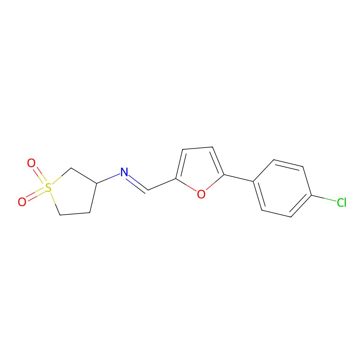 N-{(E)-[5-(4-chlorophenyl)furan-2-yl]methylidene}tetrahydrothiophen-3-amine 1,1-dioxide molecular structure, CAS 306279-13-0