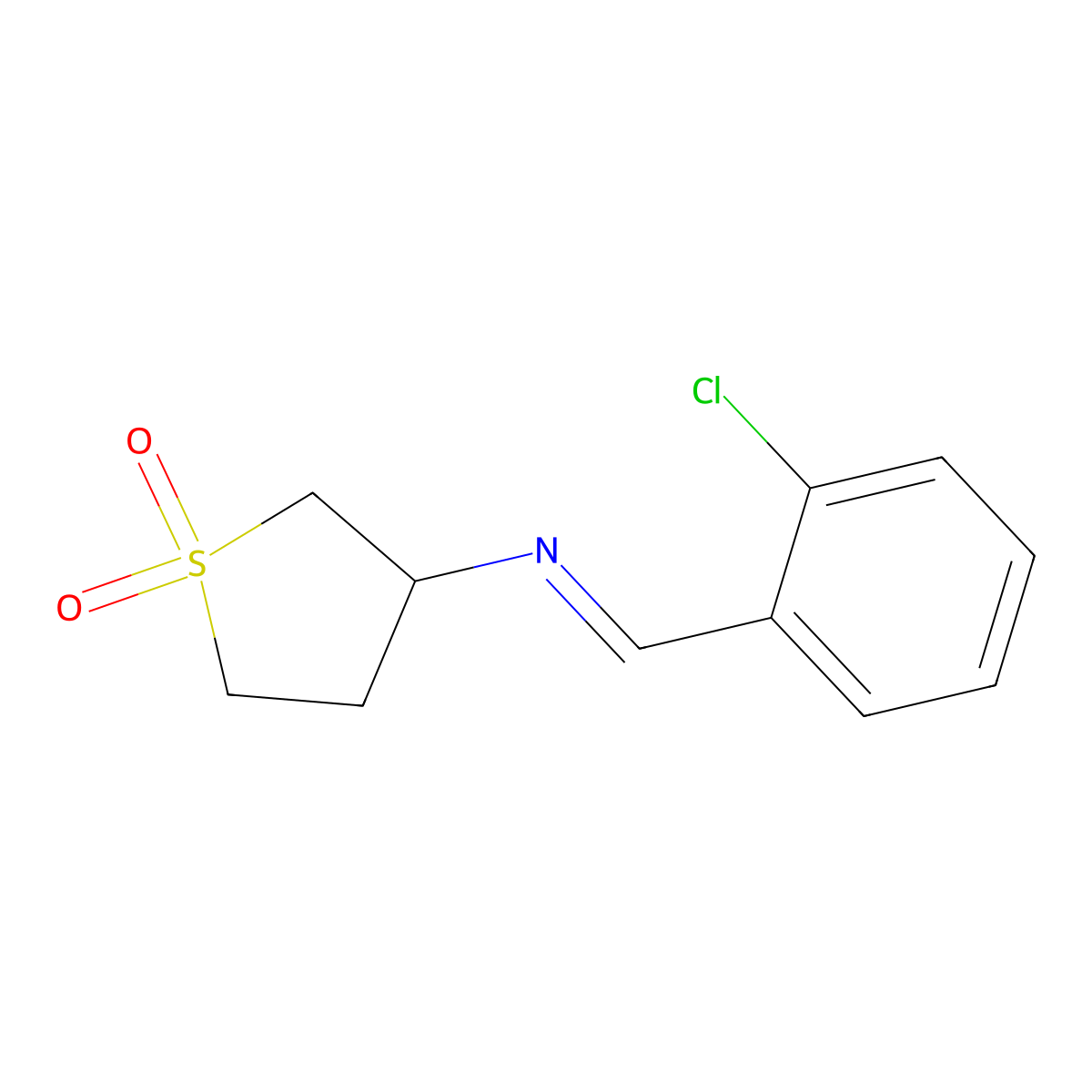N-[(E)-(2-chlorophenyl)methylidene]tetrahydrothiophen-3-amine 1,1-dioxide molecular structure, CAS 306279-20-9