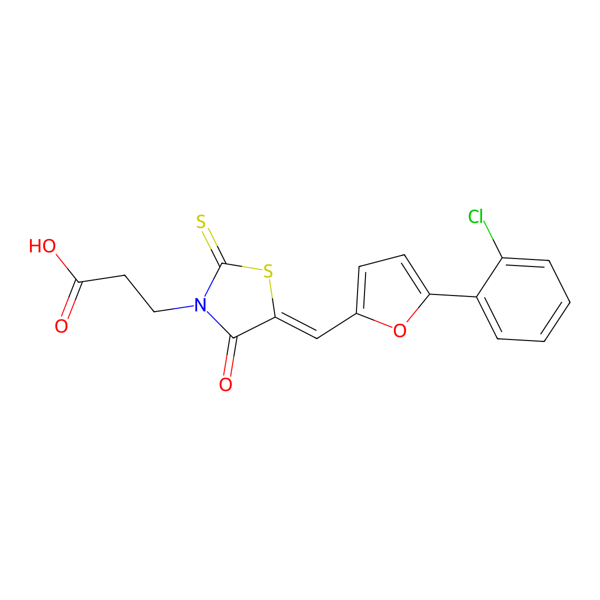 5-[[5-(2-Chlorophenyl)-2-furanyl]methylene]-4-oxo-2-thioxo-3-thiazolidinepropanoic acid molecular structure, CAS 306279-32-3
