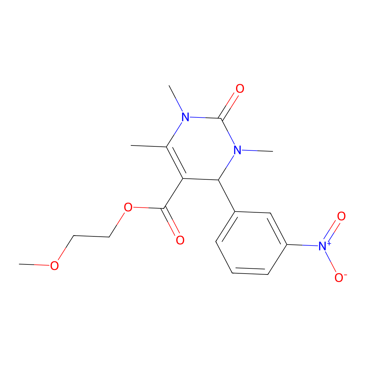 2-Methoxyethyl 1,3,6-trimethyl-4-(3-nitrophenyl)-2-oxo-1,2,3,4-tetrahydropyrimidine-5-carboxylate molecular structure, CAS 306279-35-6