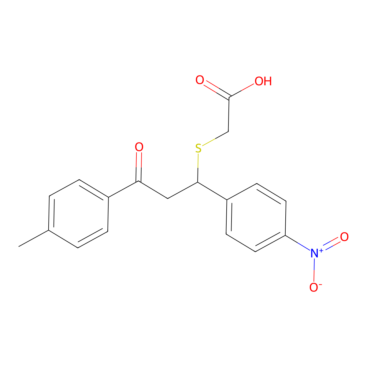 2-((1-(4-Nitrophenyl)-3-oxo-3-(p-tolyl)propyl)thio)acetic acid molecular structure, CAS 306279-43-6