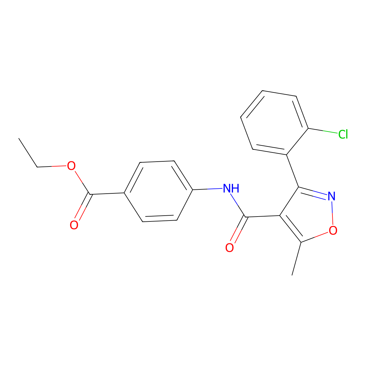 Ethyl 4-(3-(2-chlorophenyl)-5-methylisoxazole-4-carboxamido)benzoate molecular structure, CAS 306279-72-1