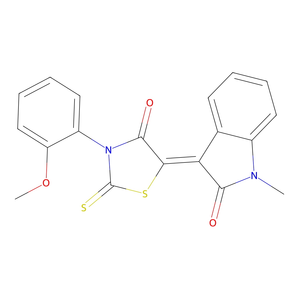 1,3-Dihydro-3-[3-(2-methoxyphenyl)-4-oxo-2-thioxo-5-thiazolidinylidene]-1-methyl-2H-indol-2-one molecular structure, CAS 306279-86-7