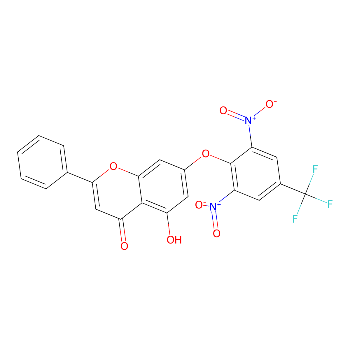 7-[2,6-dinitro-4-(trifluoromethyl)phenoxy]-5-hydroxy-2-phenyl-4H-chromen-4-one molecular structure, CAS 306280-20-6