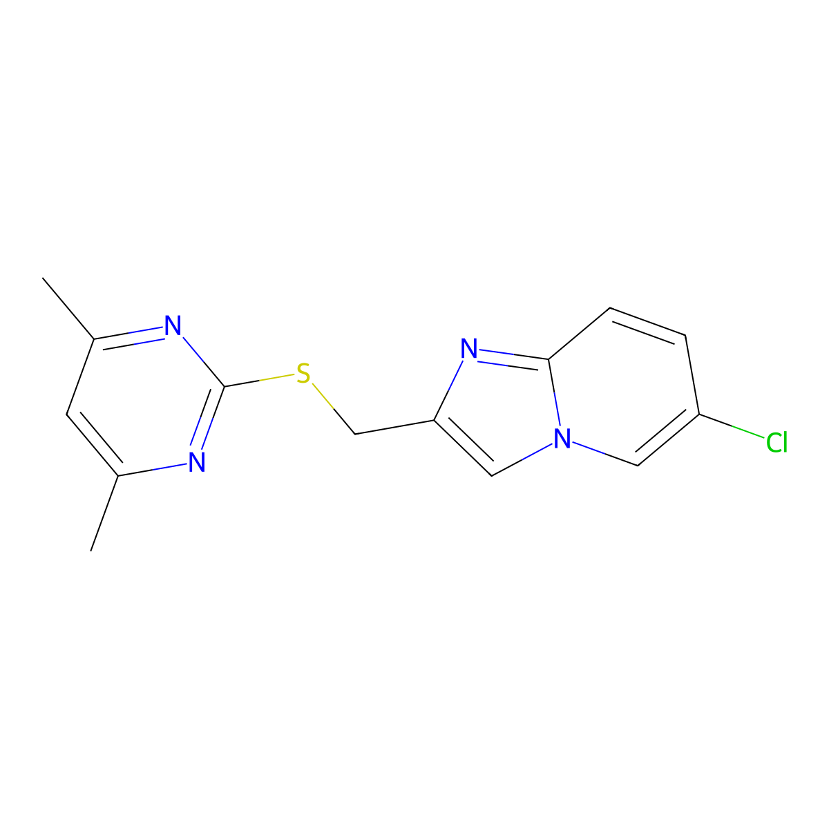 6-Chloro-2-(4,6-dimethyl-pyrimidin-2-ylsulfanylmethyl)-imidazo[1,2-a]pyridine molecular structure, CAS 306280-22-8