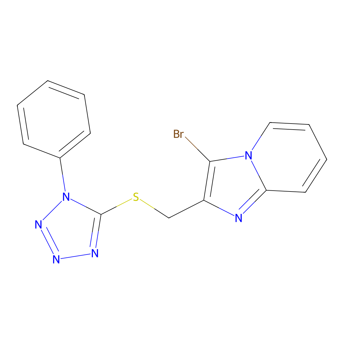 3-bromo-2-(((1-phenyl-1H-tetrazol-5-yl)thio)methyl)imidazo[1,2-a]pyridine molecular structure, CAS 306280-24-0
