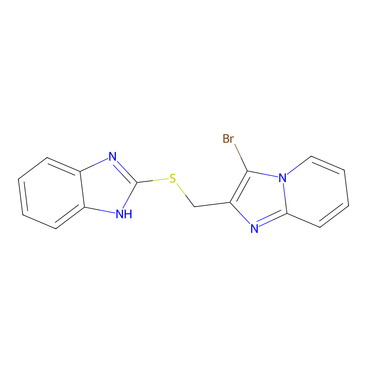 2-(((3-bromoimidazo[1,2-a]pyridin-2-yl)methyl)thio)-1H-benzo[d]imidazole molecular structure, CAS 306280-26-2