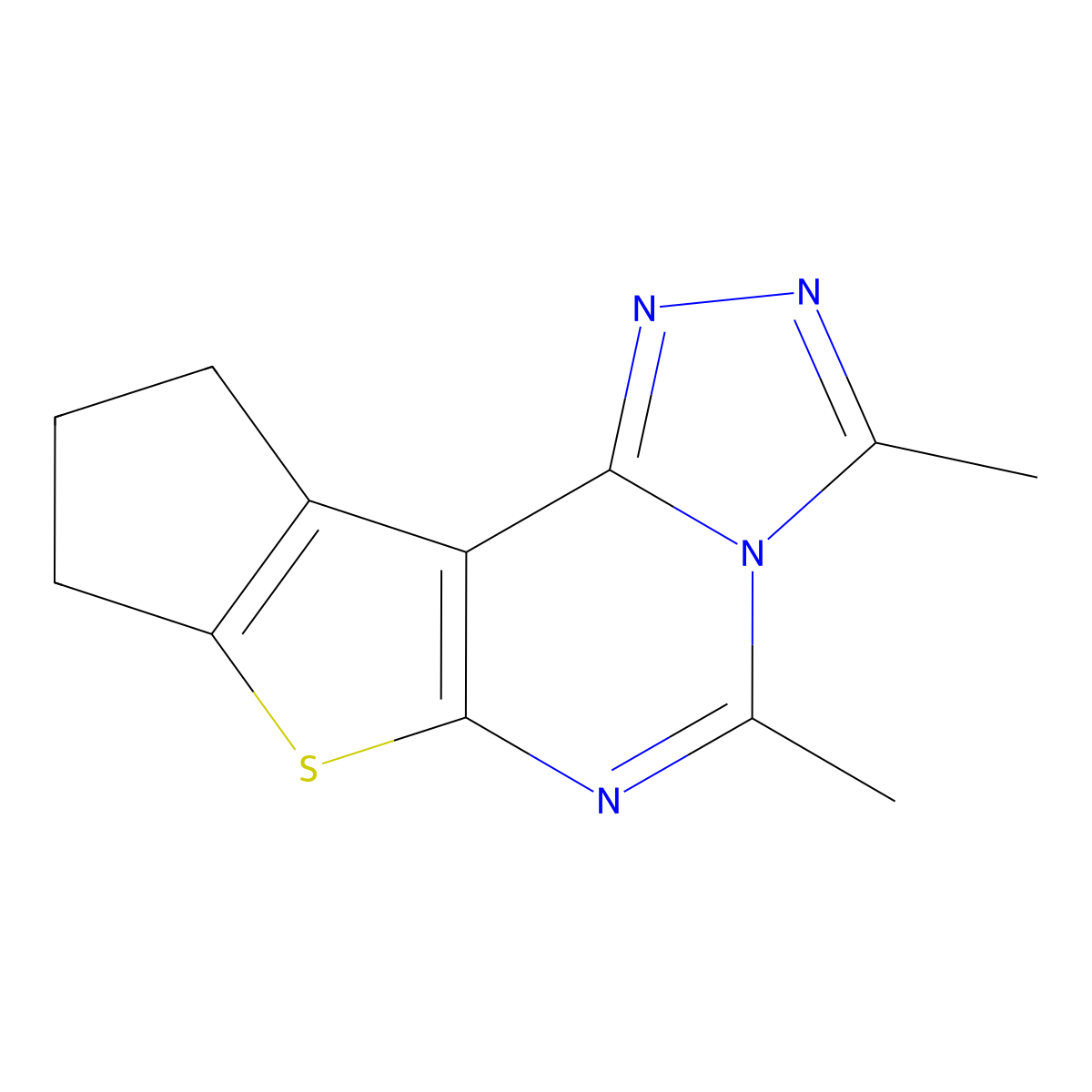 3,5-dimethyl-9,10-dihydro-8H-cyclopenta[4,5]thieno[3,2-e][1,2,4]triazolo[4,3-c]pyrimidine molecular structure, CAS 306280-70-6
