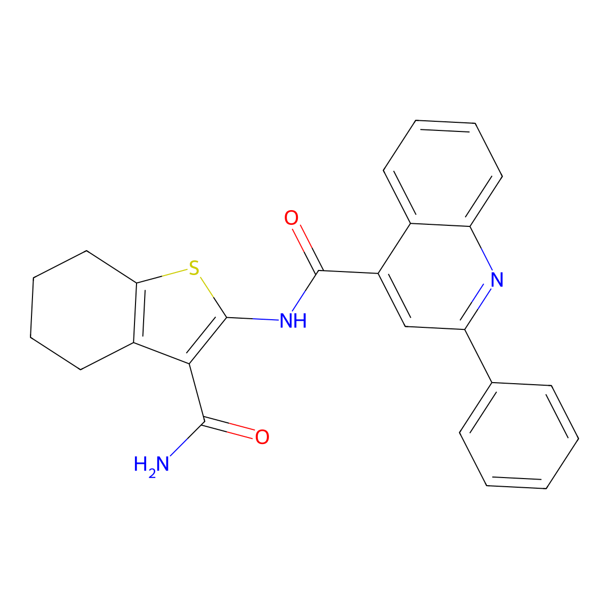 N-(3-carbamoyl-4,5,6,7-tetrahydro-1-benzothiophen-2-yl)-2-phenylquinoline-4-carboxamide molecular structure, CAS 306280-72-8