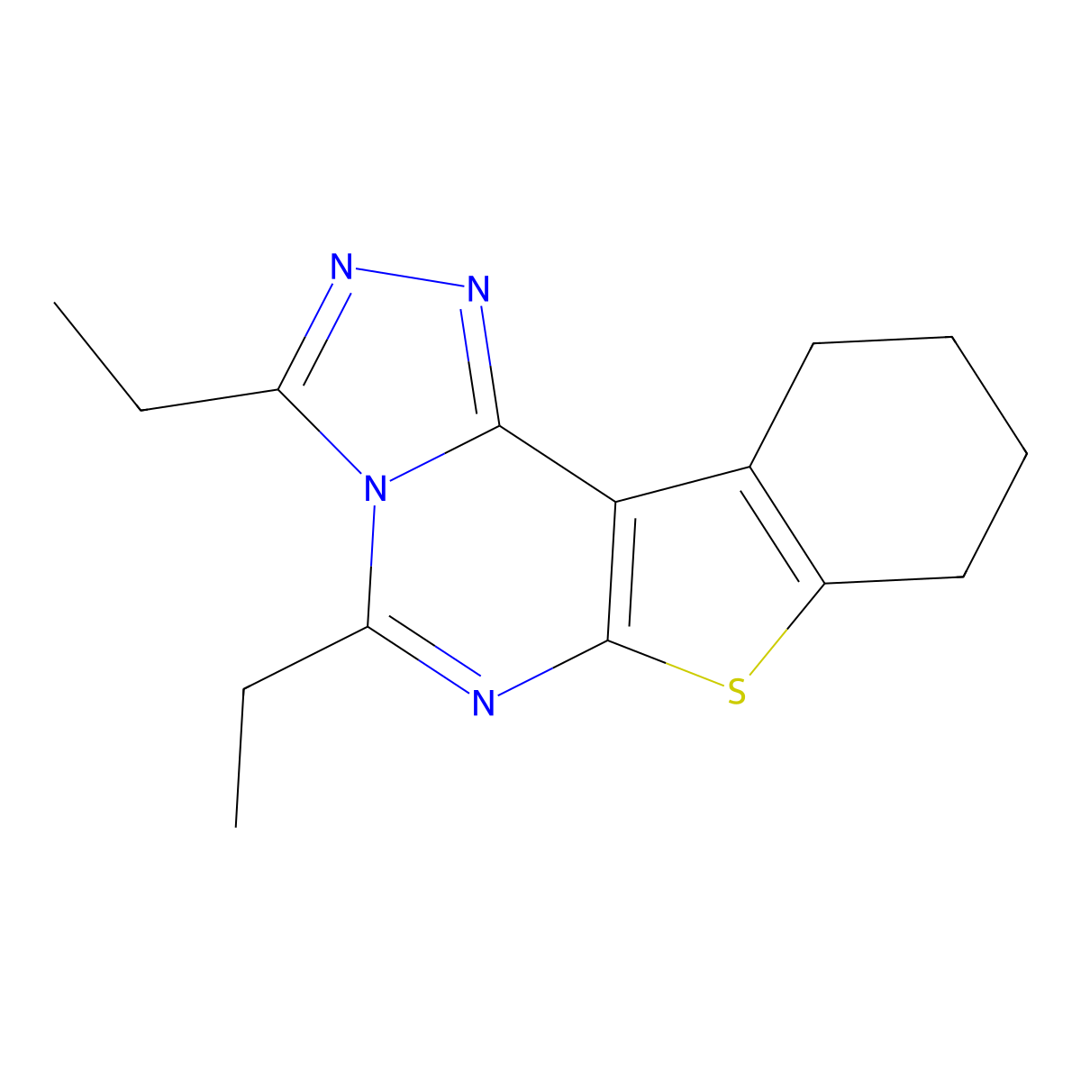 5,7-Diethyl-10-thia-3,4,6,8-tetraazatetracyclo[7.7.0.0^{2,6}.0^{11,16}]hexadeca-1(9),2,4,7,11(16)-pentaene molecular structure, CAS 306280-79-5