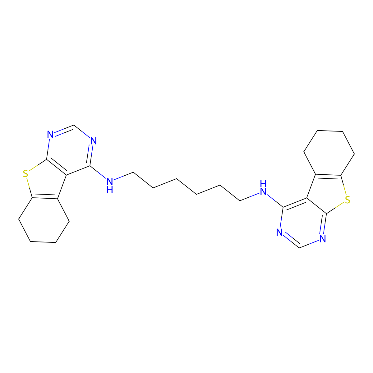 N,N'-bis(5,6,7,8-tetrahydro-[1]benzothiolo[2,3-d]pyrimidin-4-yl)hexane-1,6-diamine molecular structure, CAS 306280-86-4