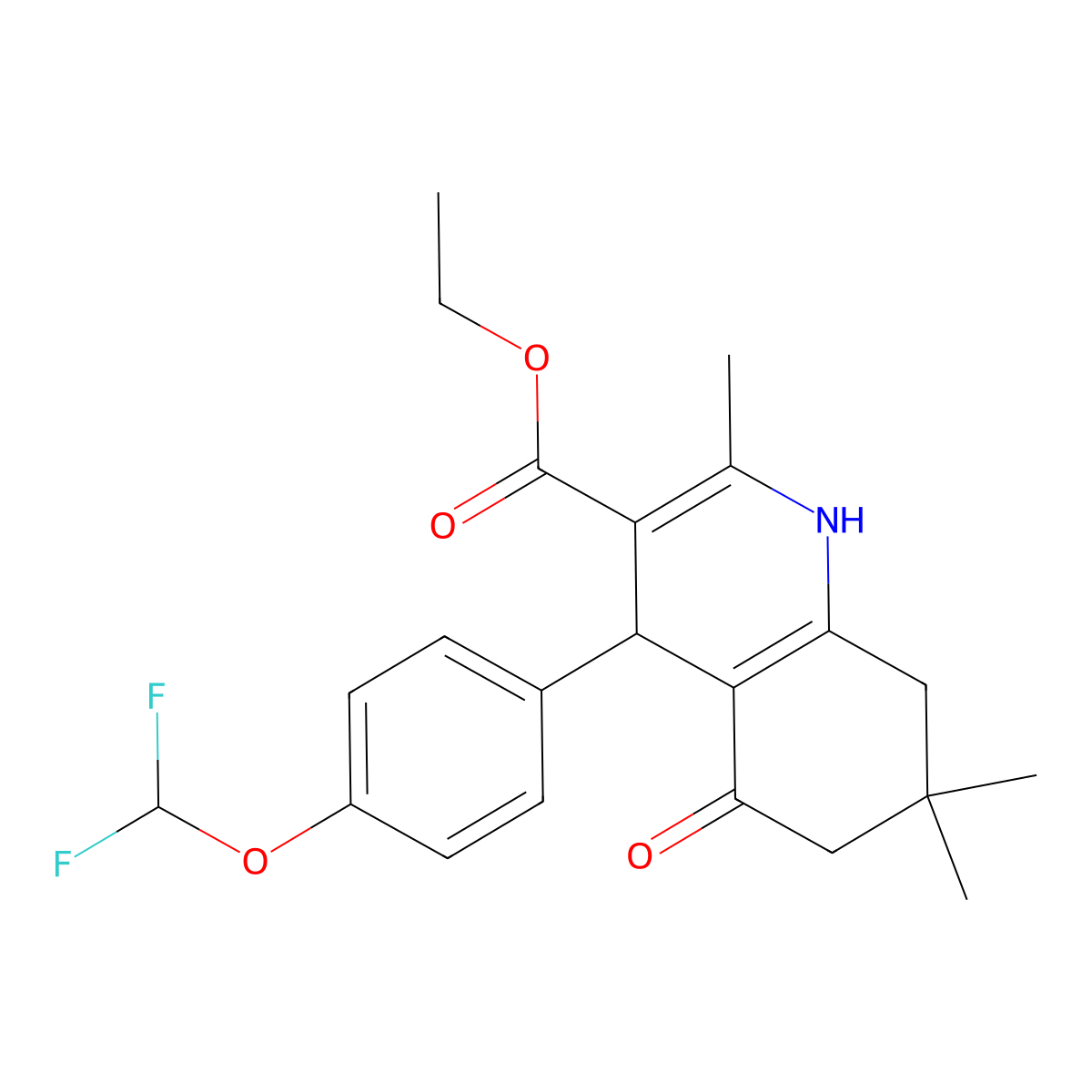 Ethyl 4-[4-(difluoromethoxy)phenyl]-2,7,7-trimethyl-5-oxo-1,4,6,8-tetrahydroquinoline-3-carboxylate molecular structure, CAS 306280-91-1