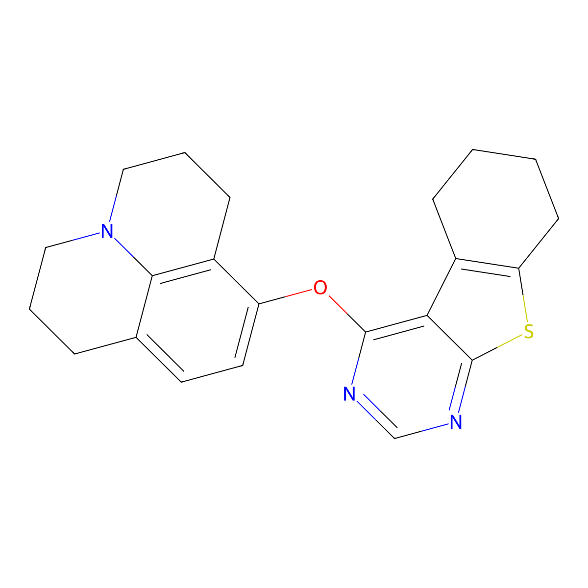 2,3,6,7-Tetrahydro-10-[(5,6,7,8-tetrahydro[1]benzothieno[2,3-d]pyrimidin-4-yl)oxy]-1H,5H-benzo[ij]quinolizine molecular structure, CAS 306280-99-9