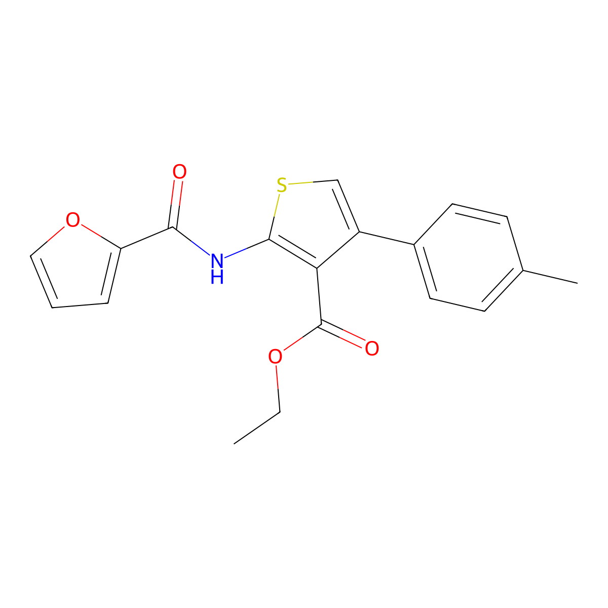 Ethyl 2-(furan-2-carboxamido)-4-(p-tolyl)thiophene-3-carboxylate molecular structure, CAS 306281-00-5