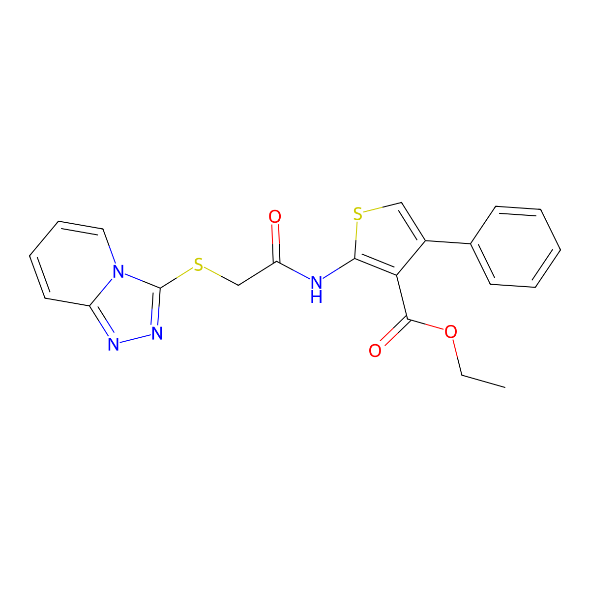 Ethyl 2-(2-([1,2,4]triazolo[4,3-a]pyridin-3-ylthio)acetamido)-4-phenylthiophene-3-carboxylate molecular structure, CAS 306281-02-7