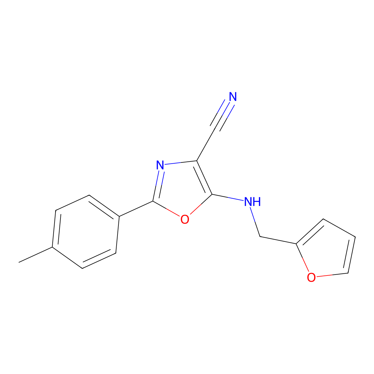 5-[(Furan-2-ylmethyl)-amino]-2-p-tolyl-oxazole-4-carbonitrile molecular structure, CAS 306281-36-7