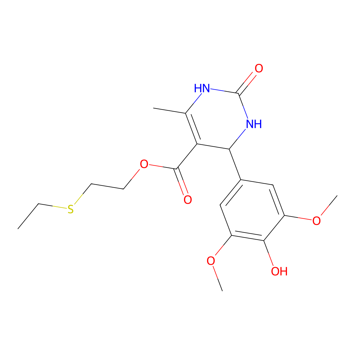 2-(Ethylsulfanyl)ethyl 4-(4-hydroxy-3,5-dimethoxyphenyl)-6-methyl-2-oxo-1,2,3,4-tetrahydropyrimidine-5-carboxylate molecular structure, CAS 306285-20-1
