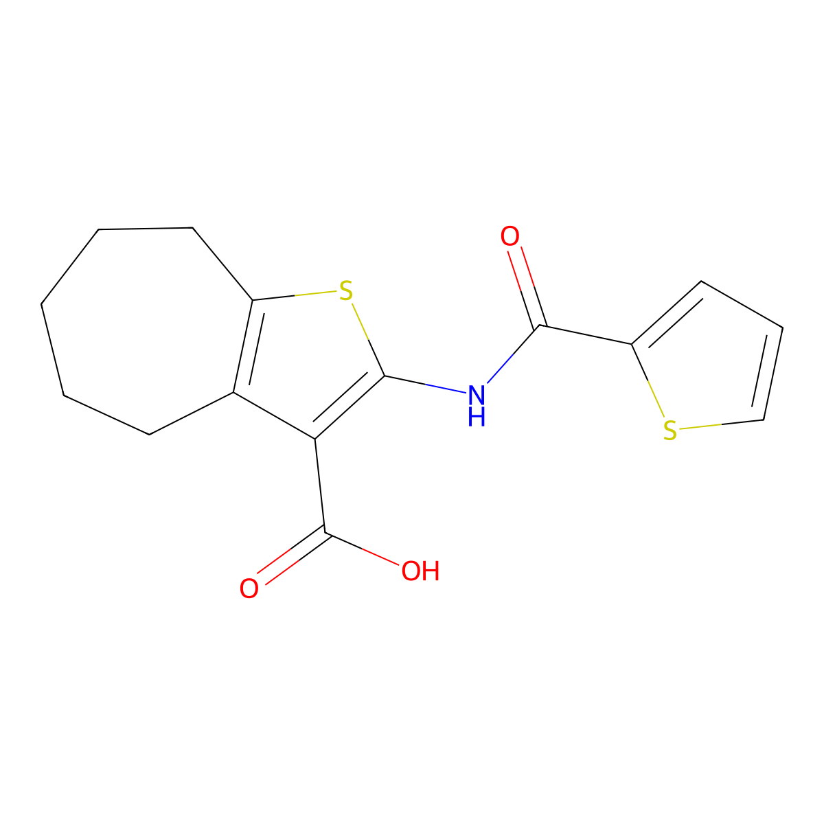 2-[(thiophen-2-ylcarbonyl)amino]-5,6,7,8-tetrahydro-4H-cyclohepta[b]thiophene-3-carboxylic acid molecular structure, CAS 306285-25-6