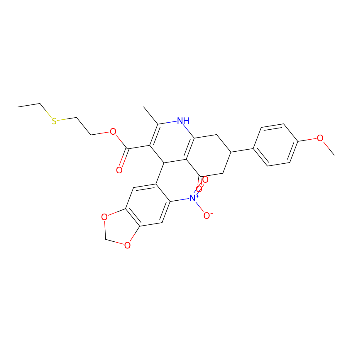 2-(Ethylsulfanyl)ethyl 7-(4-methoxyphenyl)-2-methyl-4-(6-nitro-1,3-benzodioxol-5-yl)-5-oxo-1,4,5,6,7,8-hexahydroquinoline-3-carboxylate molecular structure, CAS 306285-27-8