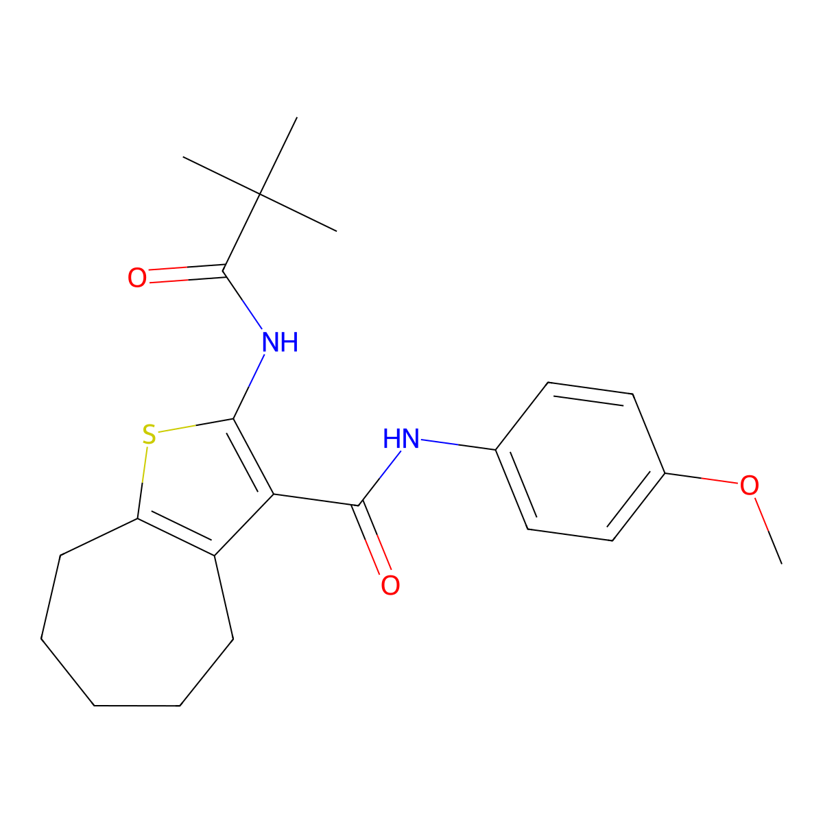 2-(2,2-dimethylpropanoylamino)-N-(4-methoxyphenyl)-5,6,7,8-tetrahydro-4H-cyclohepta[b]thiophene-3-carboxamide molecular structure, CAS 306285-54-1