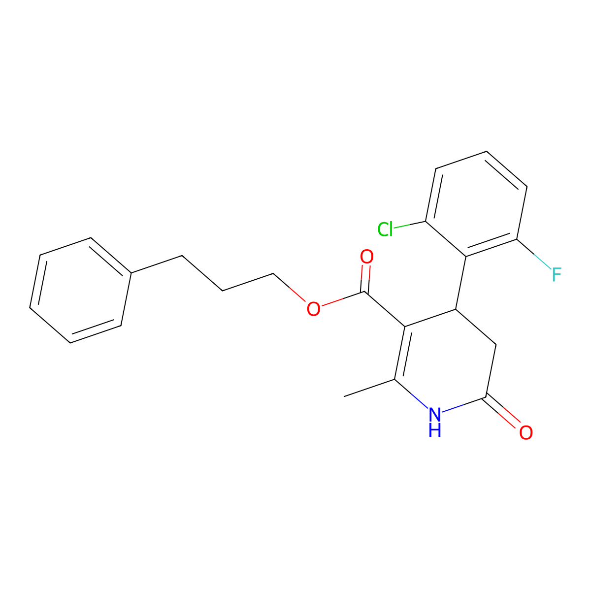 3-Phenylpropyl 4-(2-chloro-6-fluorophenyl)-2-methyl-6-oxo-1,4,5,6-tetrahydropyridine-3-carboxylate molecular structure, CAS 306285-68-7