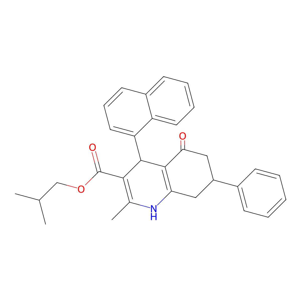 2-Methylpropyl 2-methyl-4-(naphthalen-1-yl)-5-oxo-7-phenyl-1,4,5,6,7,8-hexahydroquinoline-3-carboxylate molecular structure, CAS 306285-73-4