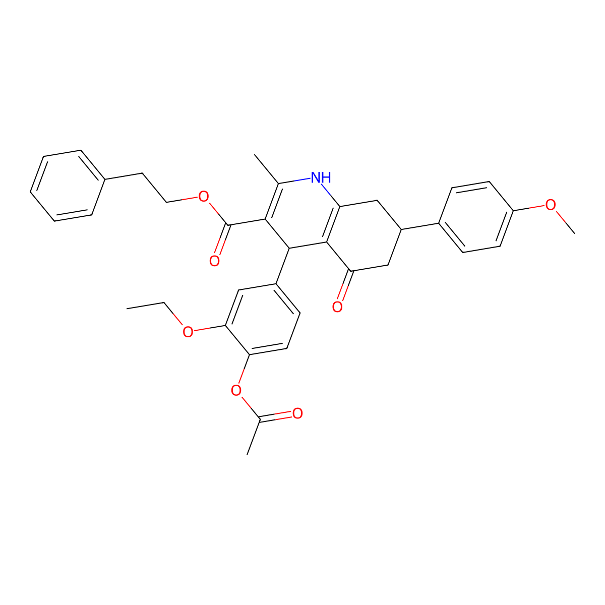 2-Phenylethyl 4-[4-(acetyloxy)-3-ethoxyphenyl]-7-(4-methoxyphenyl)-2-methyl-5-oxo-1,4,5,6,7,8-hexahydroquinoline-3-carboxylate molecular structure, CAS 306286-18-0
