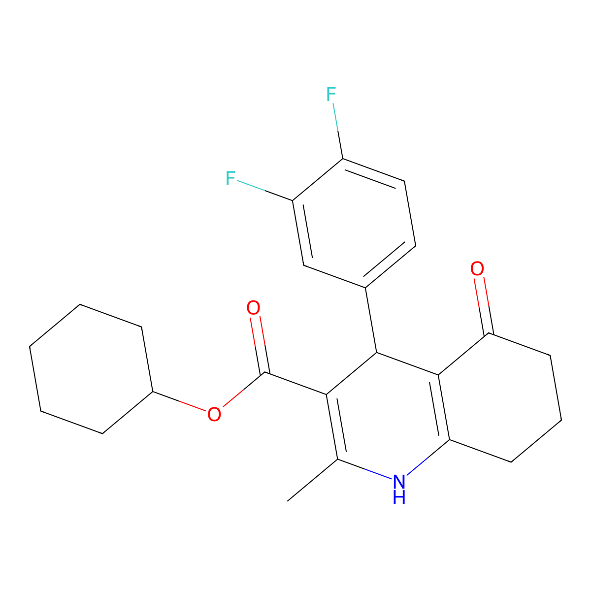 Cyclohexyl 4-(3,4-difluorophenyl)-2-methyl-5-oxo-1,4,5,6,7,8-hexahydroquinoline-3-carboxylate molecular structure, CAS 306286-51-1