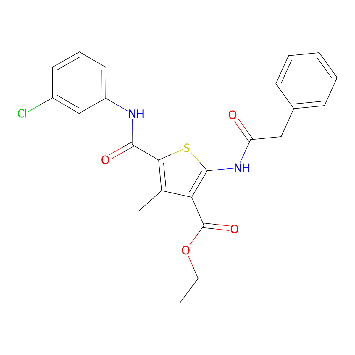 Ethyl 5-[(3-chloroanilino)carbonyl]-4-methyl-2-[(phenylacetyl)amino]-3-thiophenecarboxylate molecular structure, CAS 306286-72-6