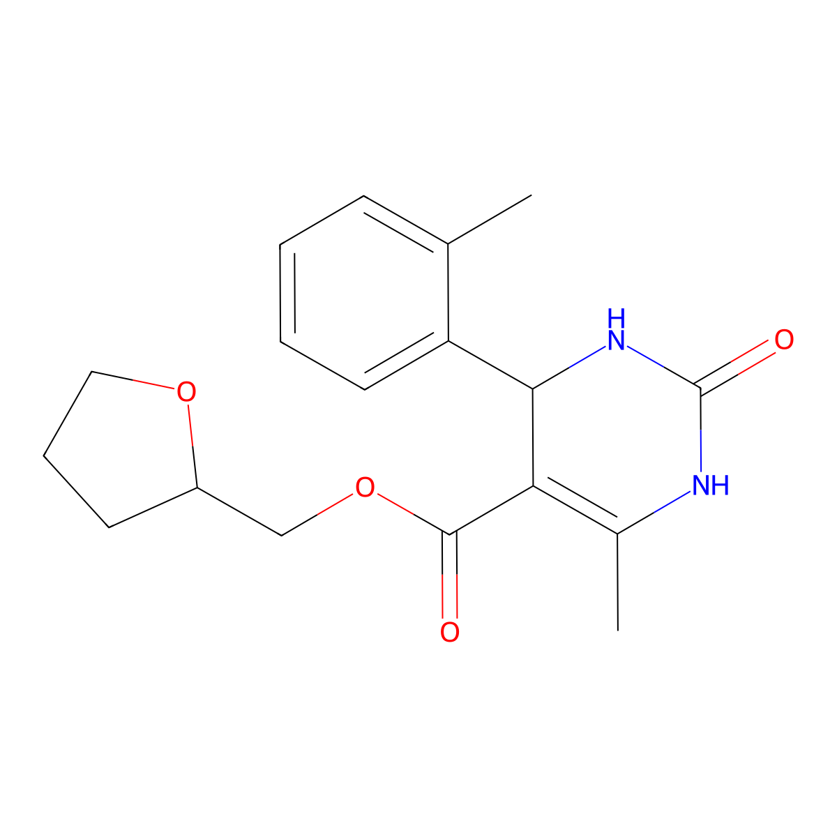 Tetrahydro-2-furanylmethyl 6-methyl-4-(2-methylphenyl)-2-oxo-1,2,3,4-tetrahydro-5-pyrimidinecarboxylate molecular structure, CAS 306287-15-0