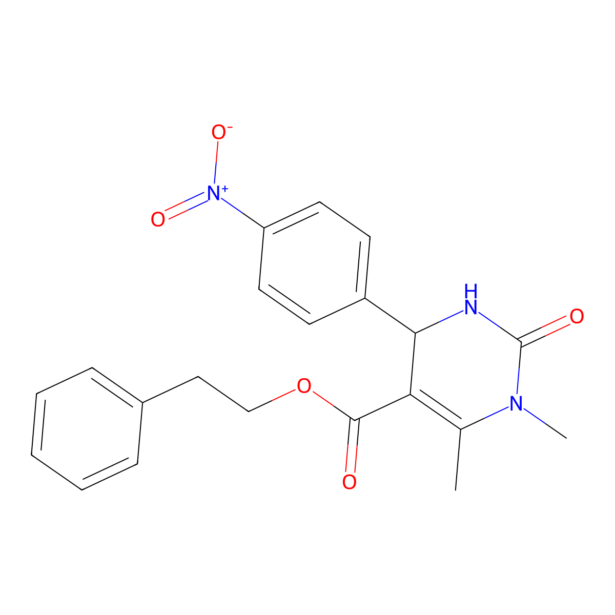 2-Phenylethyl 1,6-dimethyl-4-(4-nitrophenyl)-2-oxo-1,2,3,4-tetrahydropyrimidine-5-carboxylate molecular structure, CAS 306287-23-0