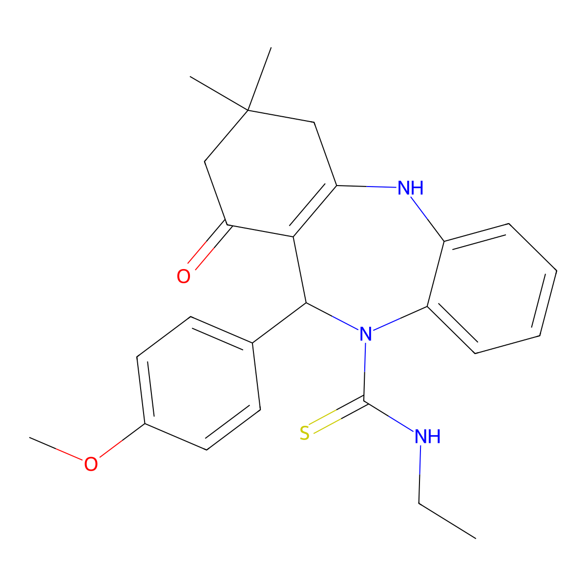 N-ethyl-6-(4-methoxyphenyl)-9,9-dimethyl-7-oxo-6,8,10,11-tetrahydrobenzo[b][1,4]benzodiazepine-5-carbothioamide molecular structure, CAS 306287-61-6