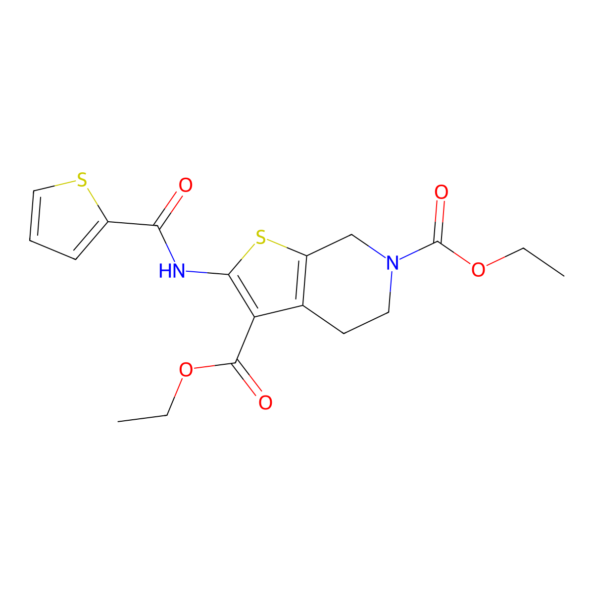 diethyl 2-(thiophene-2-carboxamido)-4,5-dihydrothieno[2,3-c]pyridine-3,6(7H)-dicarboxylate molecular structure, CAS 306287-79-6