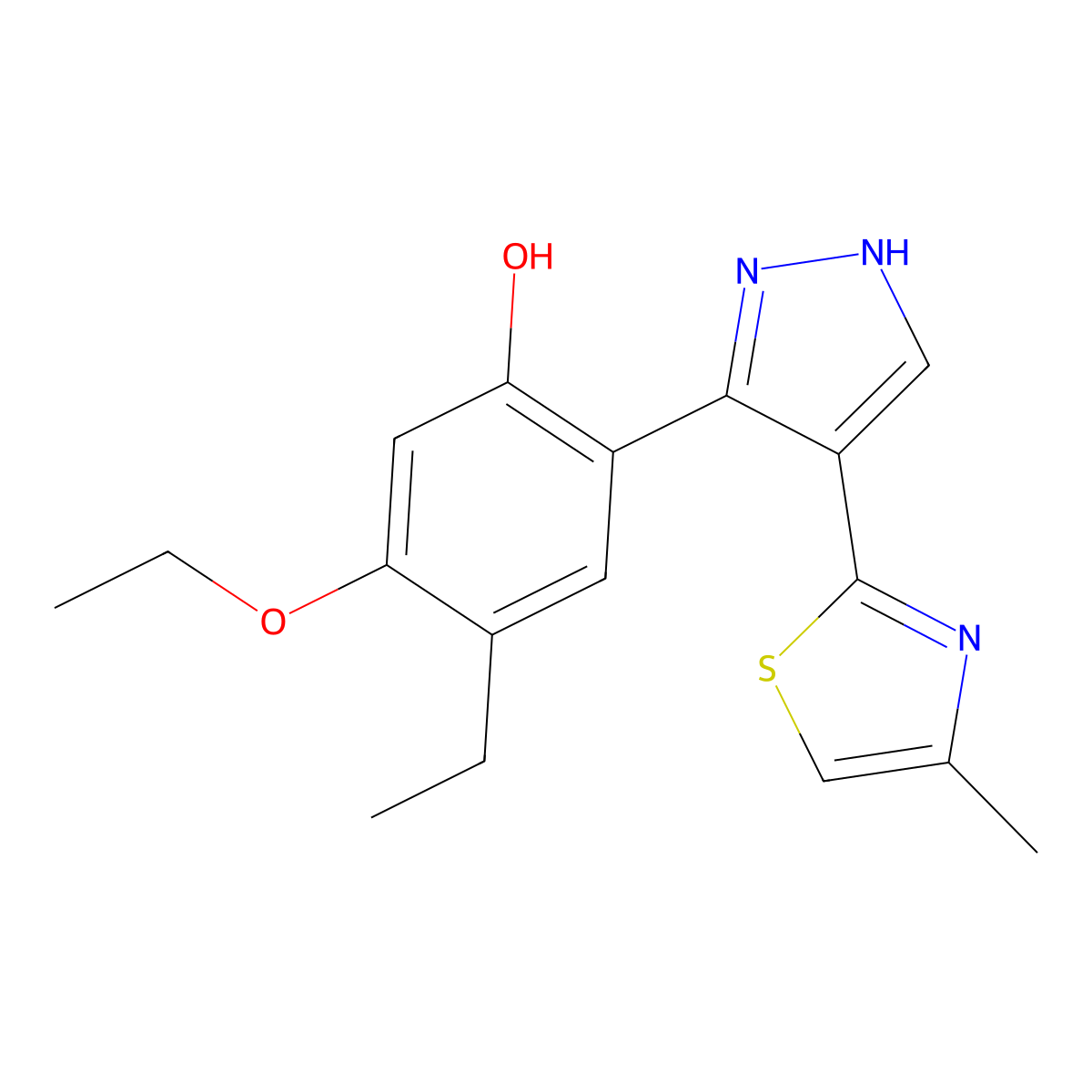 5-ethoxy-4-ethyl-2-[4-(4-methyl-1,3-thiazol-2-yl)-1H-pyrazol-3-yl]phenol molecular structure, CAS 306288-80-2