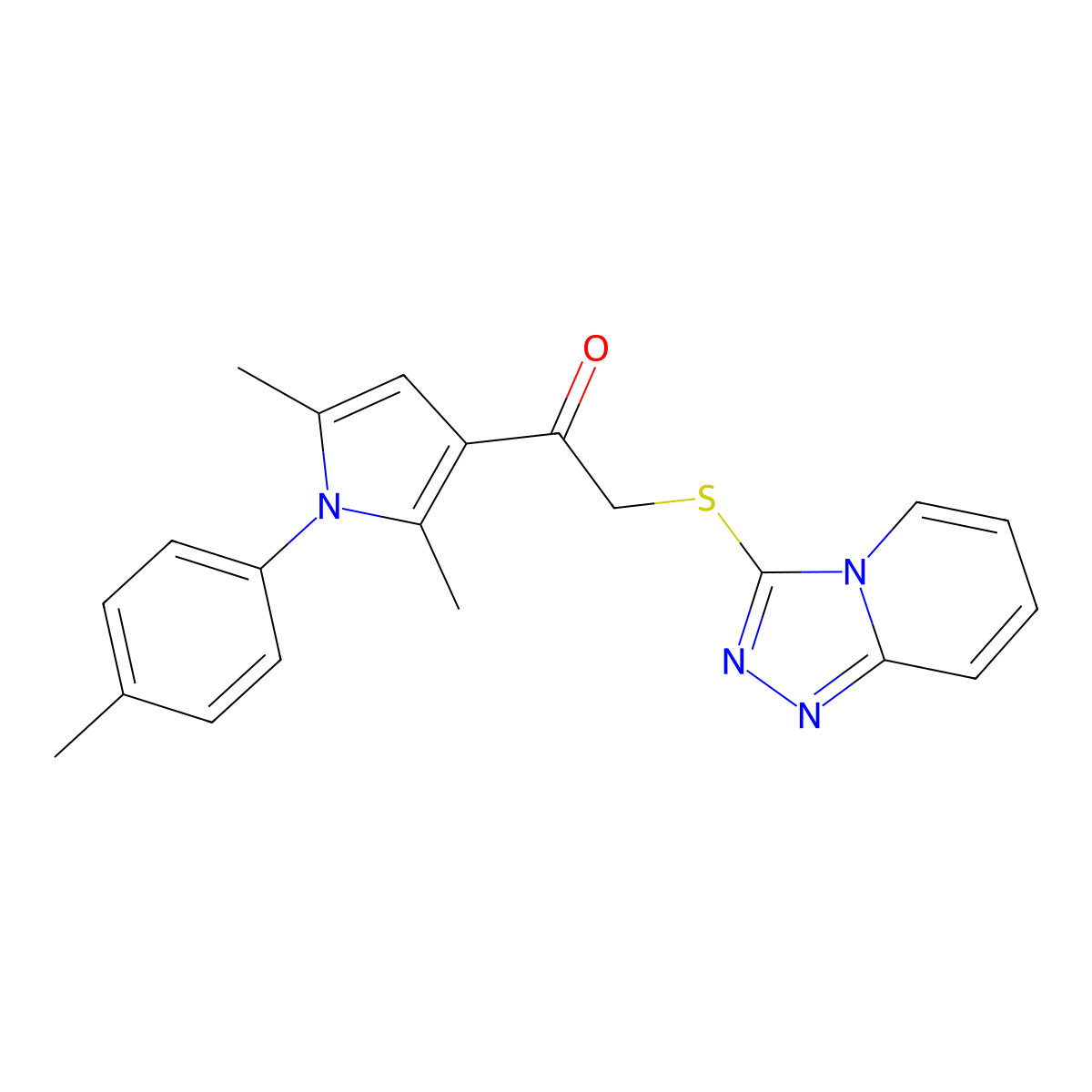 1-[2,5-Dimethyl-1-(4-methylphenyl)-3-pyrrolyl]-2-([1,2,4]triazolo[4,3-a]pyridin-3-ylthio)ethanone molecular structure, CAS 306290-72-2