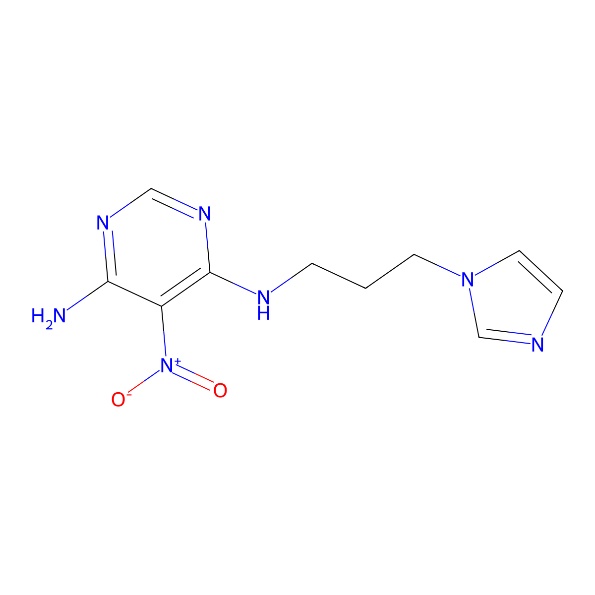 N4-[3-(1H-imidazol-1-yl)propyl]-5-nitropyrimidine-4,6-diamine molecular structure, CAS 306290-83-5