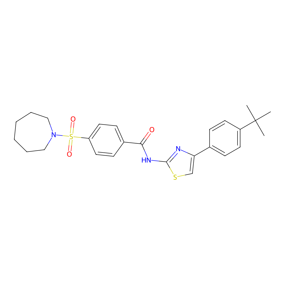4-(azepan-1-ylsulfonyl)-N-(4-(4-(tert-butyl)phenyl)thiazol-2-yl)benzamide molecular structure, CAS 306291-25-8