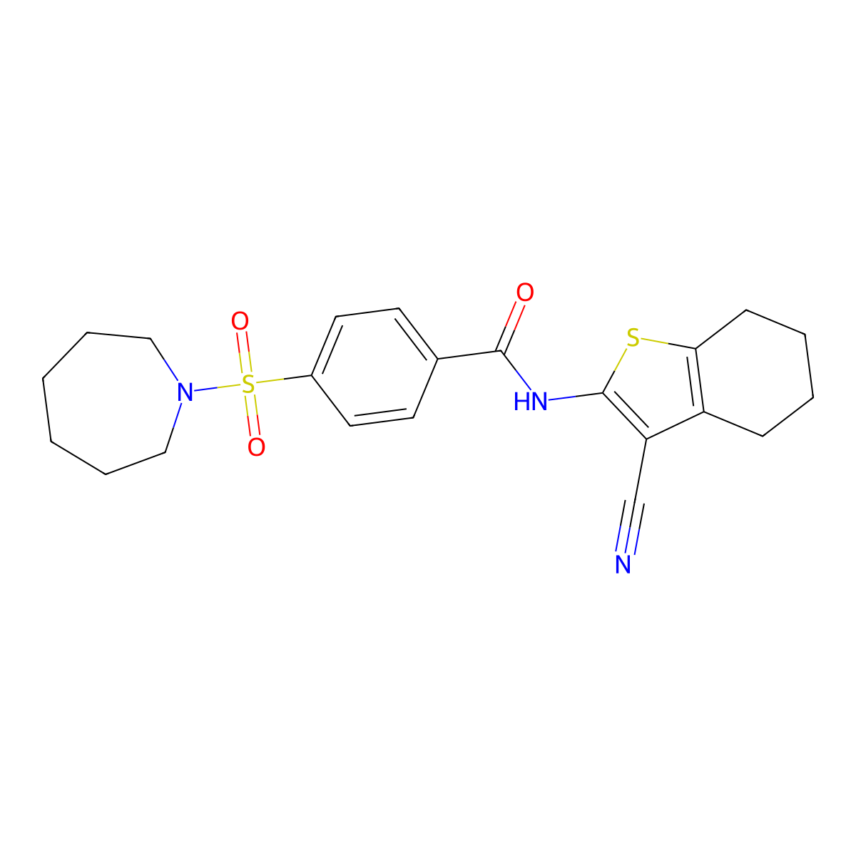 4-(azepan-1-ylsulfonyl)-N-(3-cyano-4,5,6,7-tetrahydrobenzo[b]thiophen-2-yl)benzamide molecular structure, CAS 306291-88-3