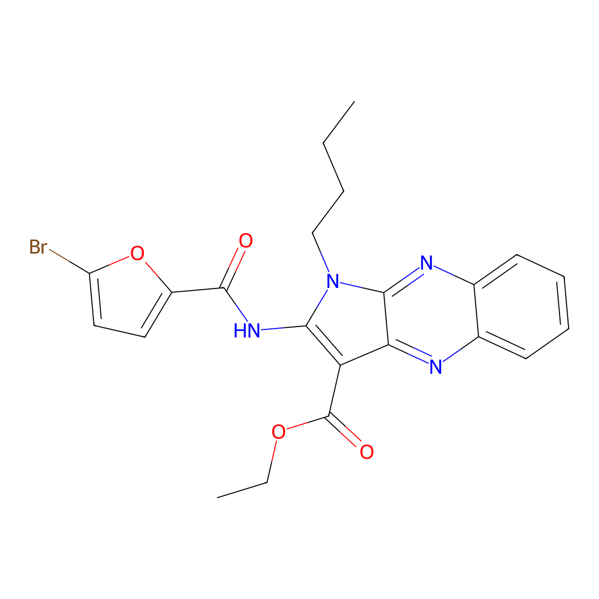 2-[(5-Bromo-furan-2-carbonyl)-amino]-1-butyl-1H-pyrrolo[2,3-b]quinoxaline-3-carboxylic acid ethyl ester molecular structure, CAS 306291-96-3